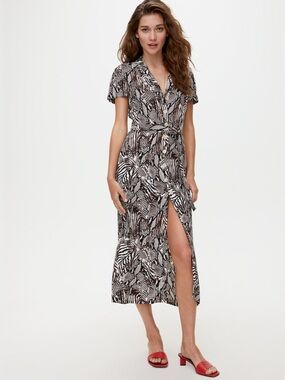 Aritzia Wilfred Shirt Midi Dress Small Animal Print Button-Front Meghan Markle